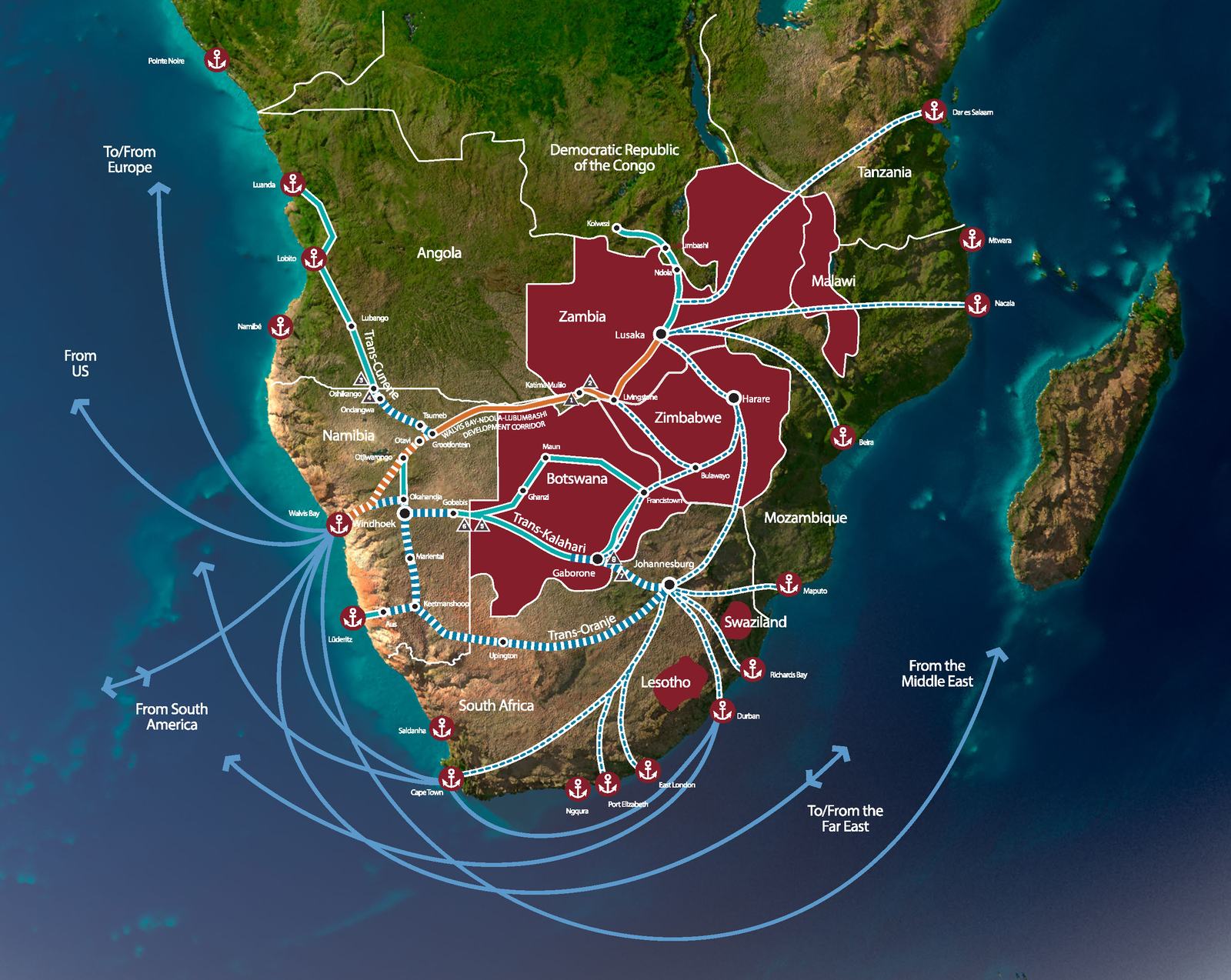 Map of Namport SADC trade corridors